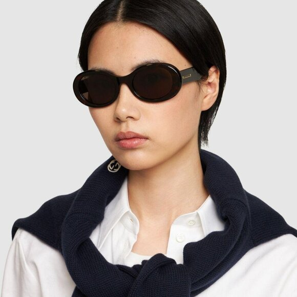 BRAND NEW Gucci GG1587S 001 Black Grey Unisex Oval Sunglasses GG 1587S - Picture 10 of 11